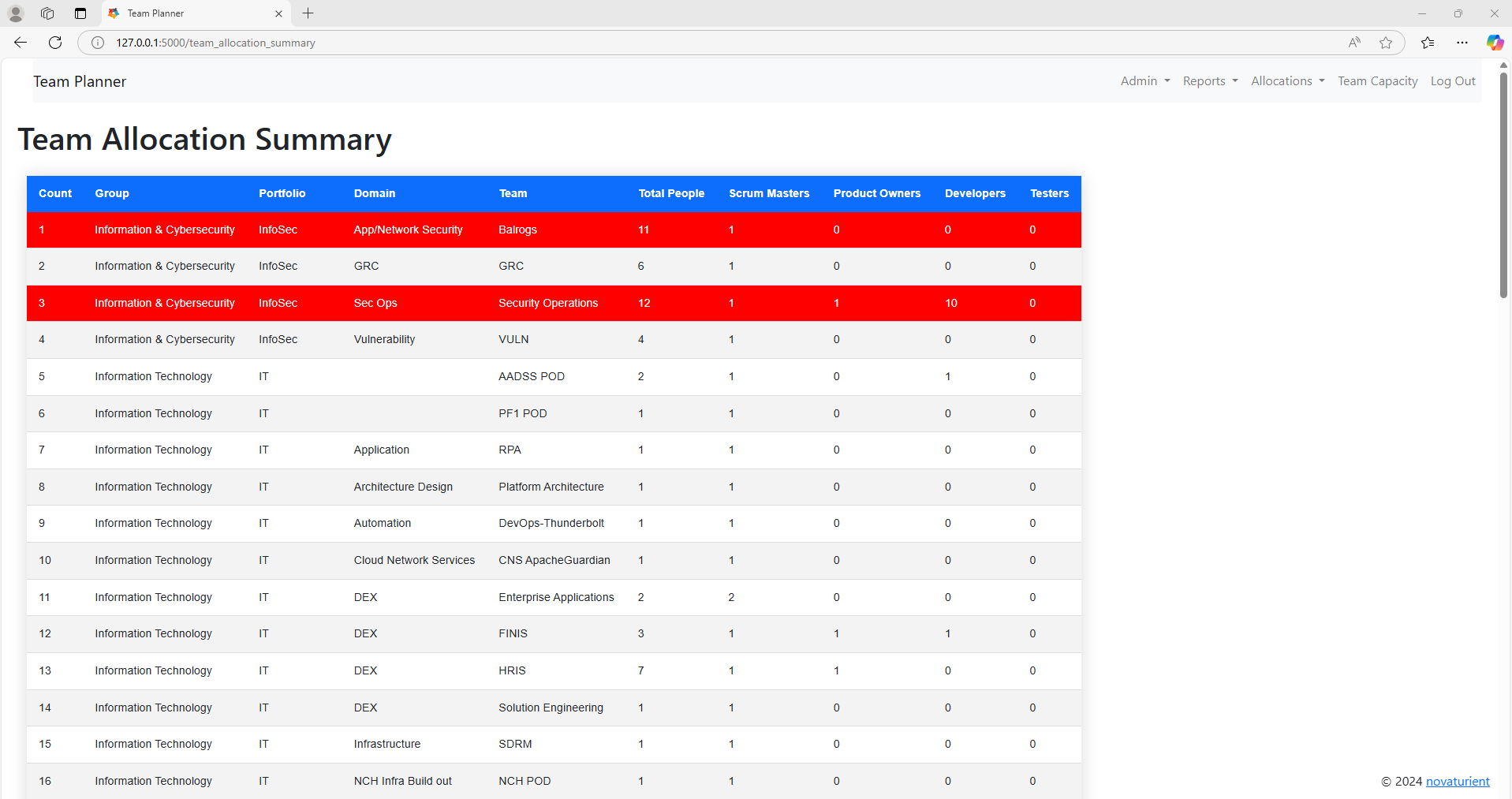 Team Allocation Summary